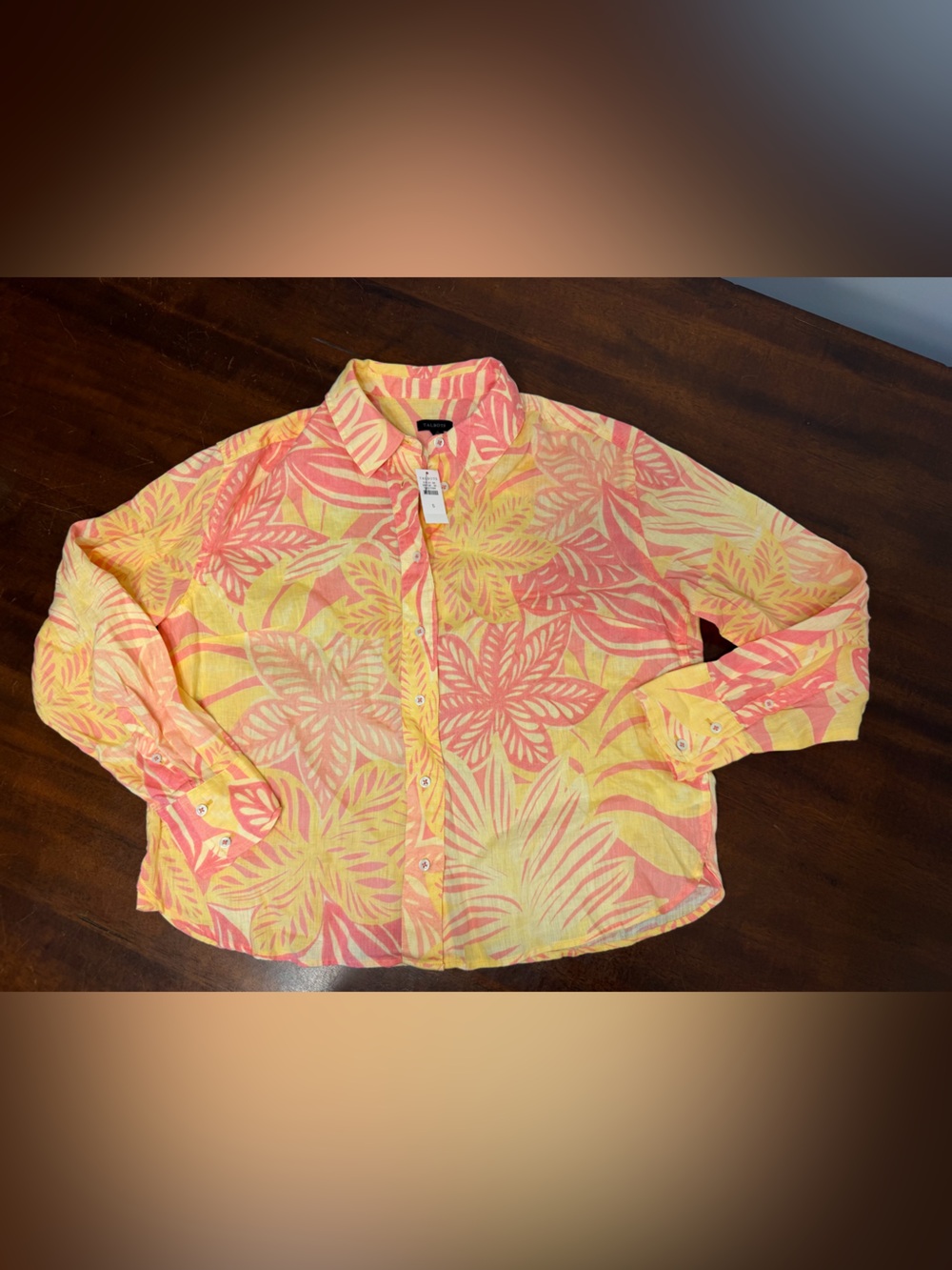 Talbots Coral and Yellow Floral Button-Down Shirt